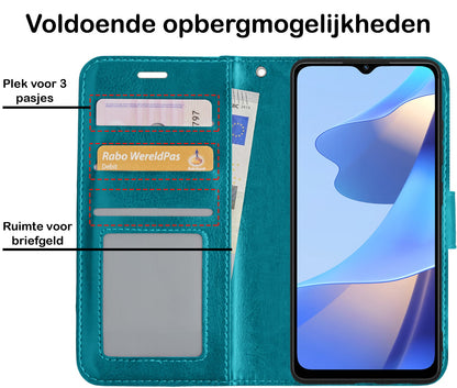 Forterra OPPO A16 Hoesje Bookcase Cover met Kaarthouder - Turquoise