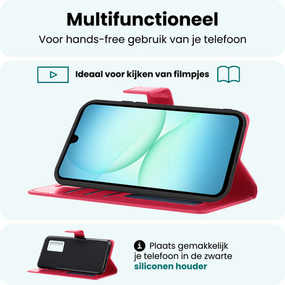 Forterra Samsung A17 Hoesje Bookcase Cover met Kaarthouder - Donkerroze