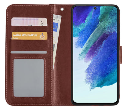 Forterra Samsung S21 FE Hoesje Bookcase Cover met Kaarthouder - Bruin