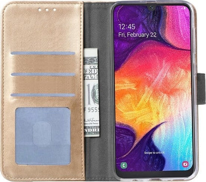 Forterra Samsung Galaxy A50 Hoesje Bookcase Cover met Kaarthouder - Goud