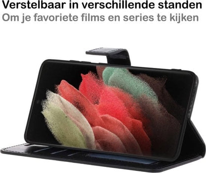 Forterra Samsung S21 Ultra Hoesje Bookcase Cover met Kaarthouder - Zwart