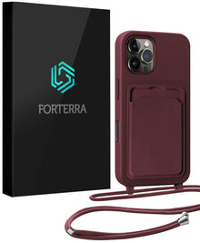 Forterra iPhone 16 Pro Hoesje Met Telefoonkoord en Pasjeshouder Siliconen - Aubergine