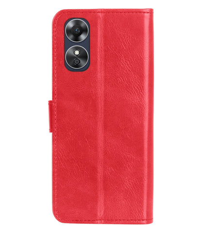 Forterra OPPO A17 Hoesje Bookcase Cover met Kaarthouder - Rood