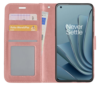 Forterra OnePlus 10 Pro Hoesje Bookcase Cover met Kaarthouder - Rosé goud