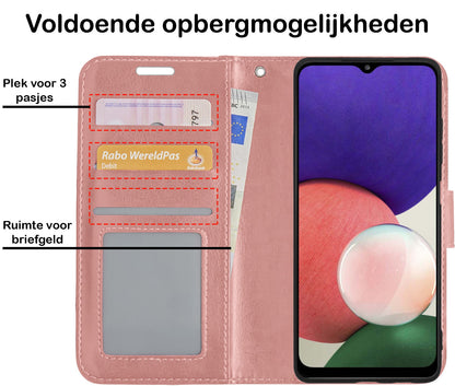 Forterra Samsung M22 Hoesje Bookcase Cover met Kaarthouder - Rosé goud