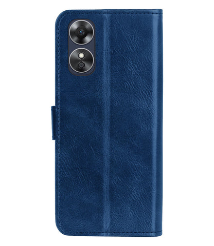 Forterra OPPO A17 Hoesje Bookcase Cover met Kaarthouder - Donkerblauw