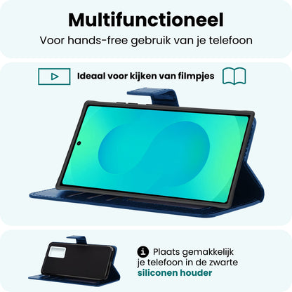 Forterra Samsung S25 Ultra Hoesje Bookcase Cover met Kaarthouder - Donkerblauw