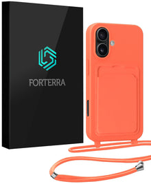 Forterra iPhone 17 Hoesje Met Telefoonkoord en Pasjeshouder Siliconen - Papaya