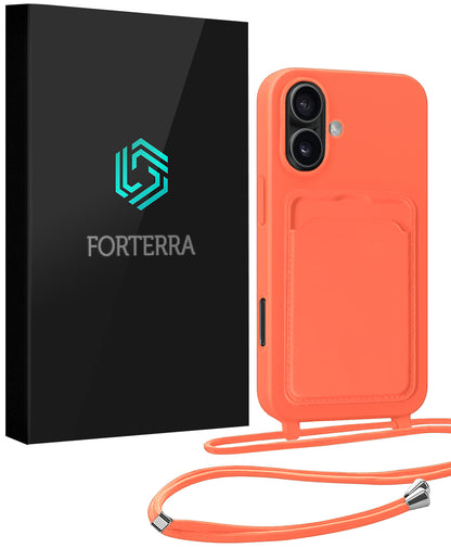 Forterra iPhone 17 Hoesje Met Telefoonkoord en Pasjeshouder Siliconen - Papaya