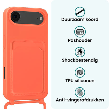 Forterra iPhone Air Hoesje Met Telefoonkoord en Pasjeshouder Siliconen - Papaya