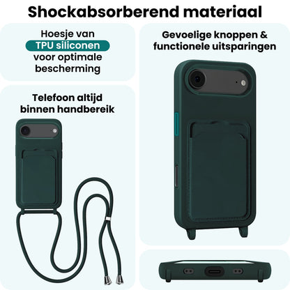 Forterra iPhone Air Hoesje Met Telefoonkoord en Pasjeshouder Siliconen - Donkergroen