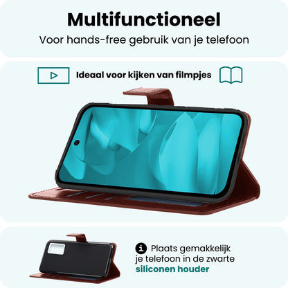 Forterra Google Pixel 9a Hoesje Bookcase Cover met Kaarthouder - Bruin