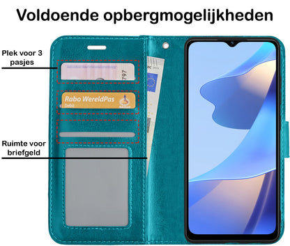 Forterra OPPO A16s Hoesje Bookcase Cover met Kaarthouder - Turquoise