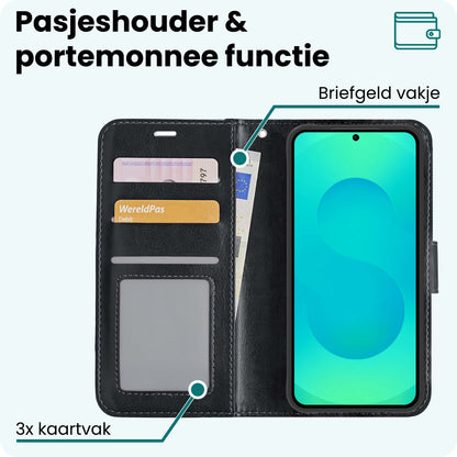 Forterra Samsung S25 Hoesje Bookcase Cover met Kaarthouder - Zwart