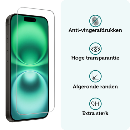 Forterra iPhone 16 Plus Screenprotector Gehard Glas met Installatieframe