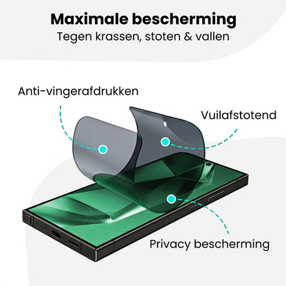 Forterra Privacy Screenprotector Geschikt voor Samsung Galaxy S24 Ultra - Met Installatie Kit - Privacy - Beschermglas - Flexibel Glas - Tempered Glass - Screen Protector