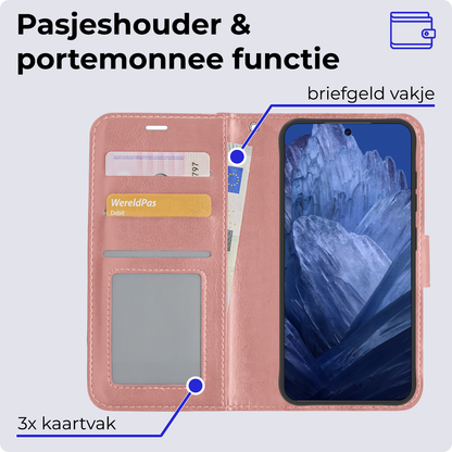 Forterra Google Pixel 8a Hoesje Bookcase Cover met Kaarthouder - Rosé goud