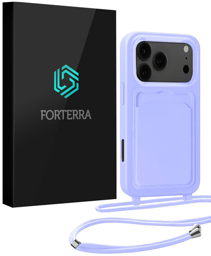 Forterra iPhone 17 Pro Max Hoesje Met Telefoonkoord en Pasjeshouder Siliconen - Lila