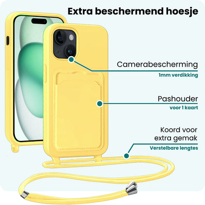 Forterra iPhone 15 Plus Hoesje Met Telefoonkoord en Pasjeshouder Siliconen - Geel