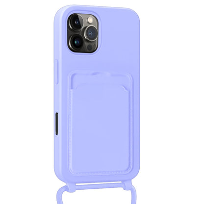 Forterra iPhone 16 Pro Max Hoesje Met Telefoonkoord en Pasjeshouder Siliconen - Lila