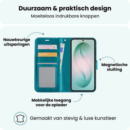 Forterra Samsung S26 Plus Hoesje Bookcase Cover met Kaarthouder - Turquoise