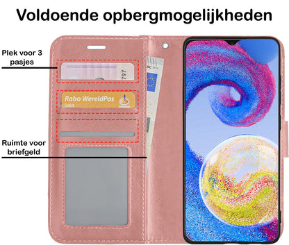 Forterra Samsung A04s Hoesje Bookcase Cover met Kaarthouder - Rosé goud