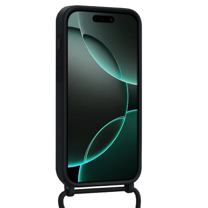 Forterra iPhone 16 Pro Hoesje Met Telefoonkoord en Pasjeshouder Siliconen - Zwart