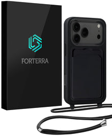 Forterra iPhone 17 Pro Hoesje Met Telefoonkoord en Pasjeshouder Siliconen - Zwart