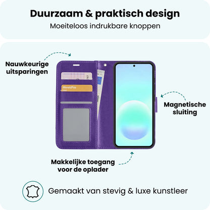 Forterra Samsung A57 Hoesje Bookcase Cover met Kaarthouder - Paars