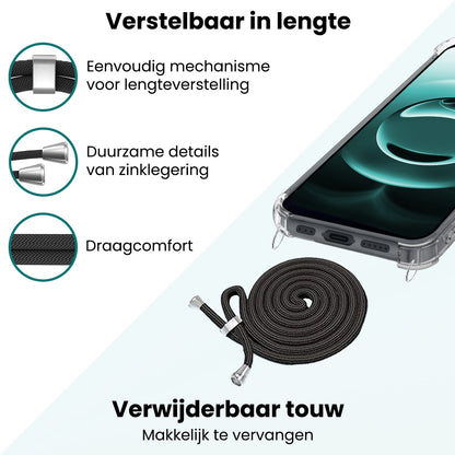 Forterra iPhone 16e Hoesje met Koord Backcover Shockproof - Transparant