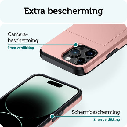 Forterra iPhone 14 Pro Max Hoesje Kaarthouder Hard Case Shockproof - Rosé goud