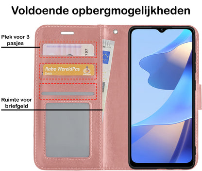 Forterra OPPO A16s Hoesje Bookcase Cover met Kaarthouder - Rosé goud