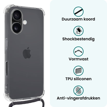 Forterra iPhone 17 Hoesje met Koord Backcover Shockproof - Transparant
