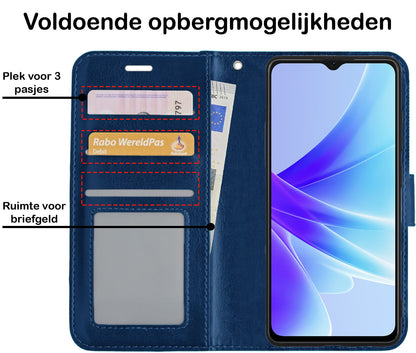 Forterra OPPO A57s Hoesje Bookcase Cover met Kaarthouder - Donkerblauw