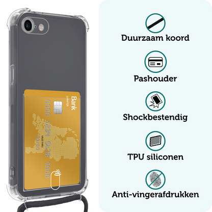 Forterra iPhone 8 Hoesje Kaarthouder met Koord Backcover Shockproof - Transparant