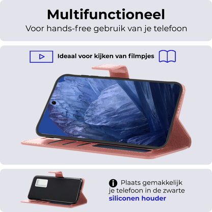 Forterra Google Pixel 8a Hoesje Bookcase Cover met Kaarthouder - Rosé goud