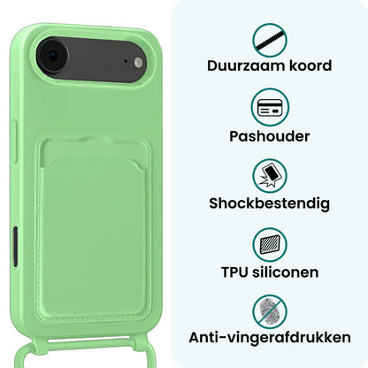 Forterra iPhone Air Hoesje Met Telefoonkoord en Pasjeshouder Siliconen - Groen