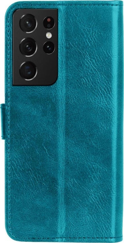 Forterra Samsung S21 Ultra Hoesje Bookcase Cover met Kaarthouder - Turquoise