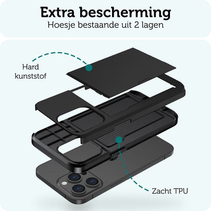 Forterra iPhone 14 Pro Max Hoesje Kaarthouder Hard Case Shockproof - Zwart