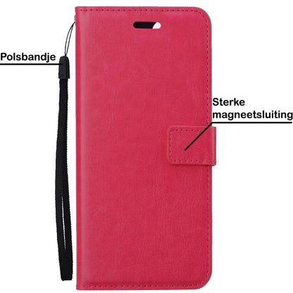 Forterra iPhone 14 Pro Hoesje Bookcase Cover met Kaarthouder - Donkerroze