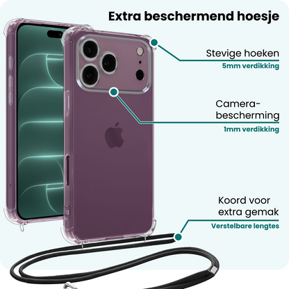 Forterra iPhone 18 Pro Max Hoesje met Koord Backcover Shockproof - Transparant