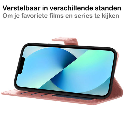 Forterra iPhone 13 Hoesje Bookcase Cover met Kaarthouder - Rosé goud