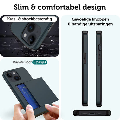 Forterra iPhone 15 Plus Hoesje Kaarthouder Hard Case Shockproof - Donkerblauw