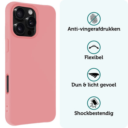 Forterra iPhone 16 Pro Hoesje Siliconen Backcover Lichtgewicht - Lichtroze