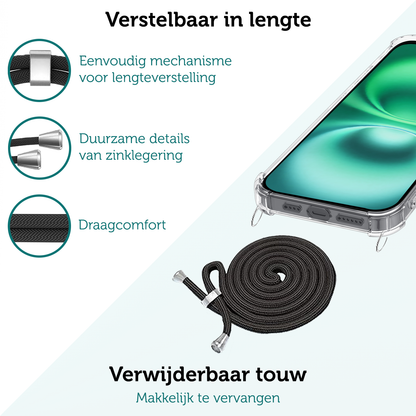 Forterra iPhone 16 Hoesje met Koord Backcover Shockproof - Transparant