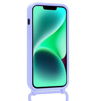 Forterra iPhone 14 Hoesje Met Telefoonkoord en Pasjeshouder Siliconen - Lila