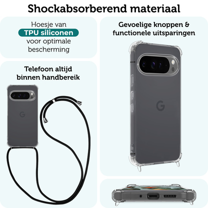 Forterra Google Pixel 9 Pro XL Hoesje met Koord Backcover Shockproof - Transparant