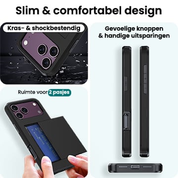 Forterra iPhone 18 Pro Hoesje Kaarthouder Hard Case Shockproof - Zwart