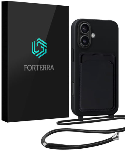 Forterra iPhone 17 Hoesje Met Telefoonkoord en Pasjeshouder Siliconen - Zwart
