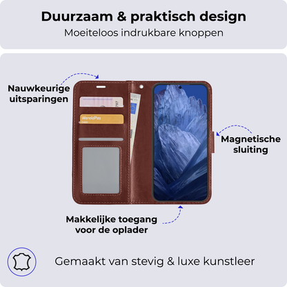 Forterra Google Pixel 8a Hoesje Bookcase Cover met Kaarthouder - Bruin